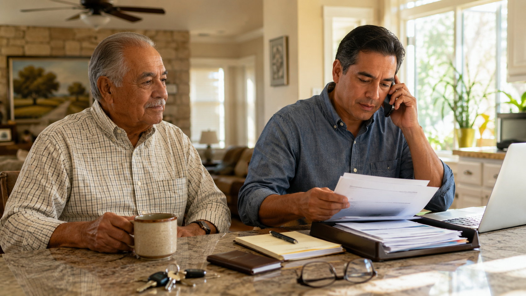 Older Texas adult receiving financial help from a trusted family member under an incapacity plan