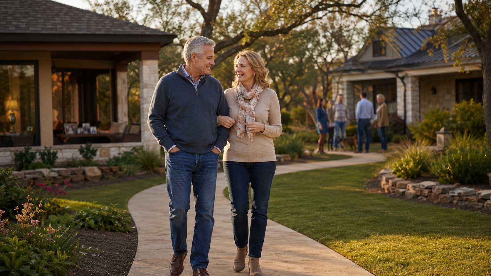 Mature Texas couple discussing family and financial planning before marriage