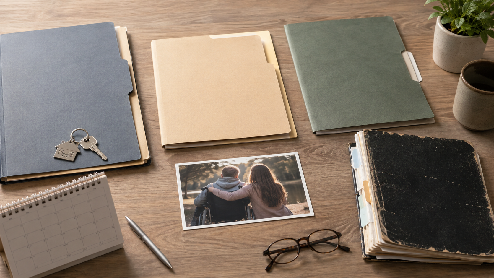 Estate-planning folders and household items representing common Texas estate-planning mistakes