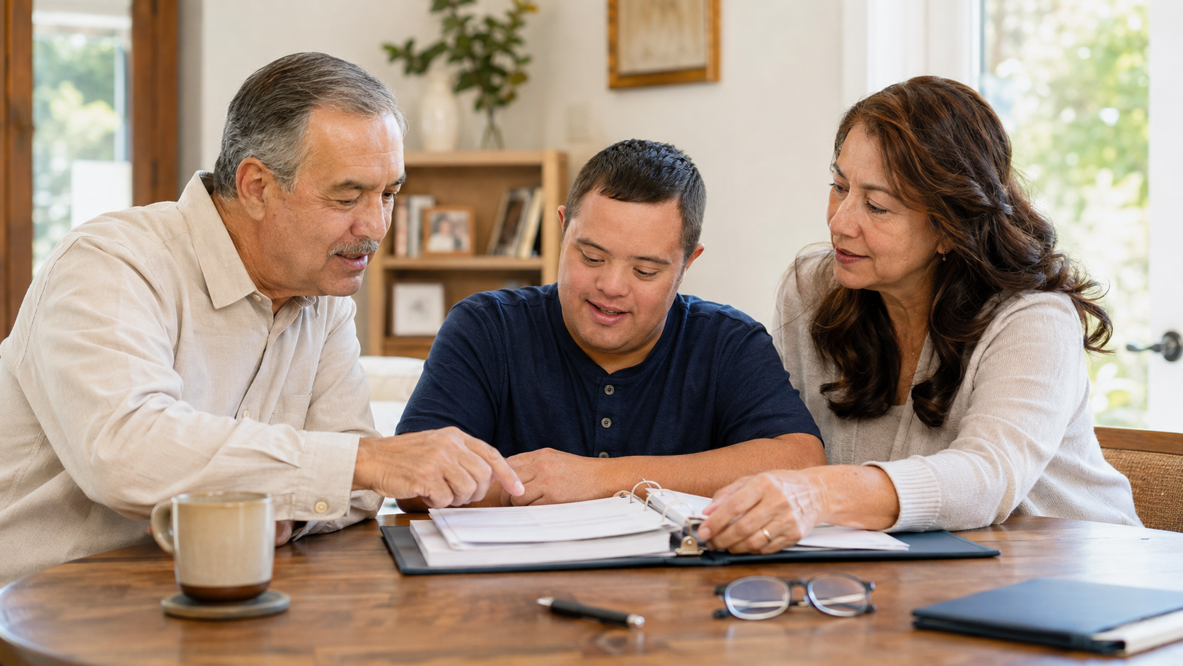 Parents reviewing long-term planning with their adult child with a disability