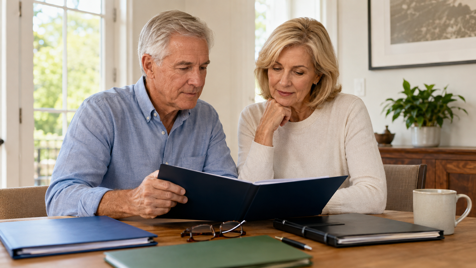 Retired Texas couple reviewing medical and financial incapacity planning documents